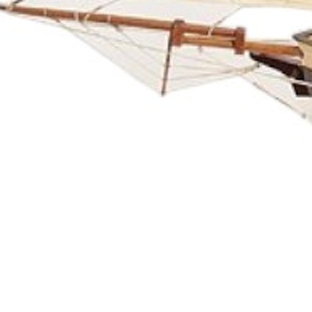 27" Brown And White Solid Wood Hand Painted Model Boat
