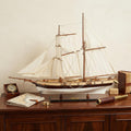 27" Brown And White Solid Wood Hand Painted Model Boat