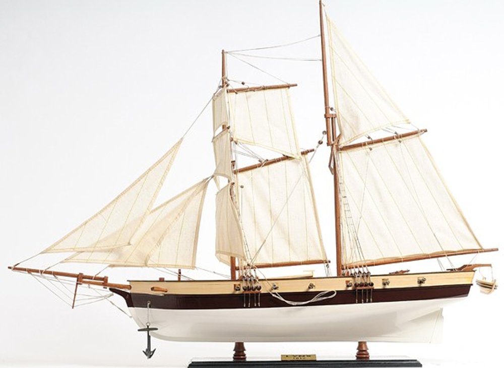 27" Brown And White Solid Wood Hand Painted Model Boat