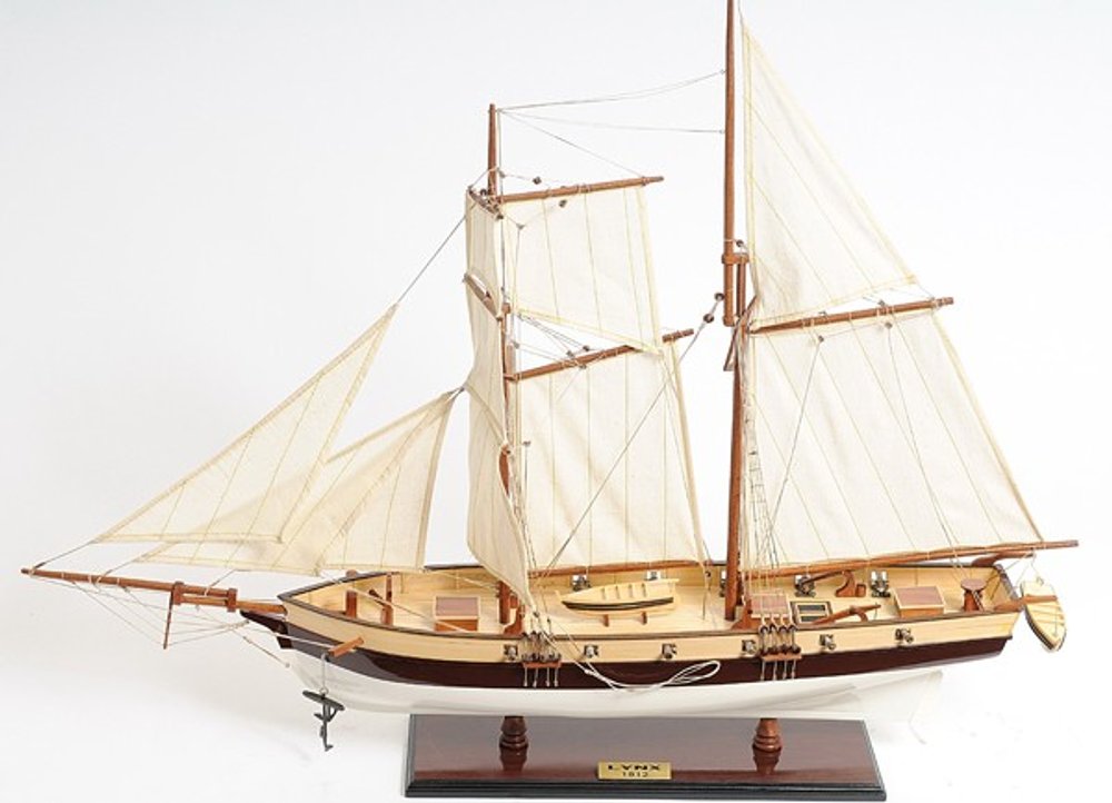 27" Brown And White Solid Wood Hand Painted Model Boat