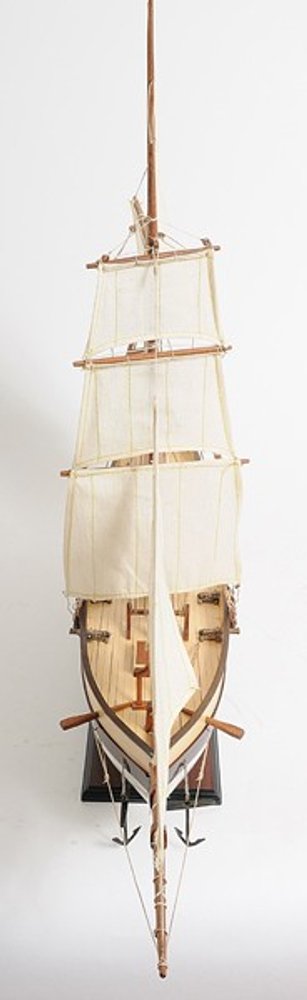 27" Brown And White Solid Wood Hand Painted Model Boat