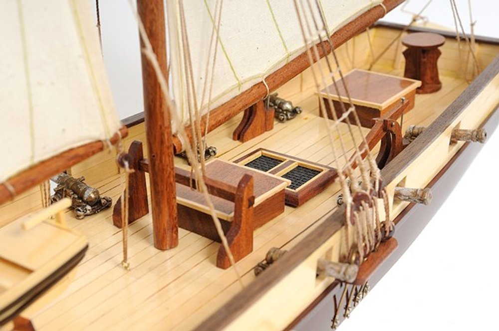 27" Brown And White Solid Wood Hand Painted Model Boat