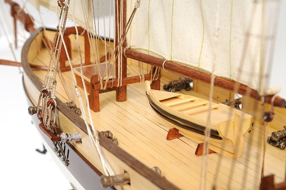 27" Brown And White Solid Wood Hand Painted Model Boat