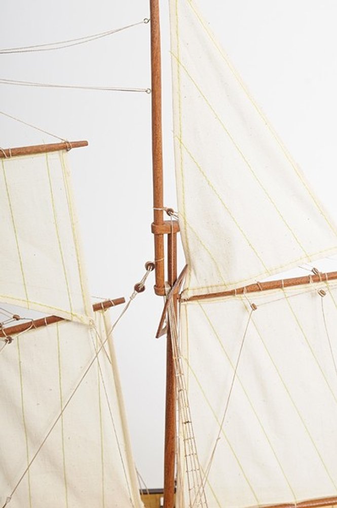 27" Brown And White Solid Wood Hand Painted Model Boat