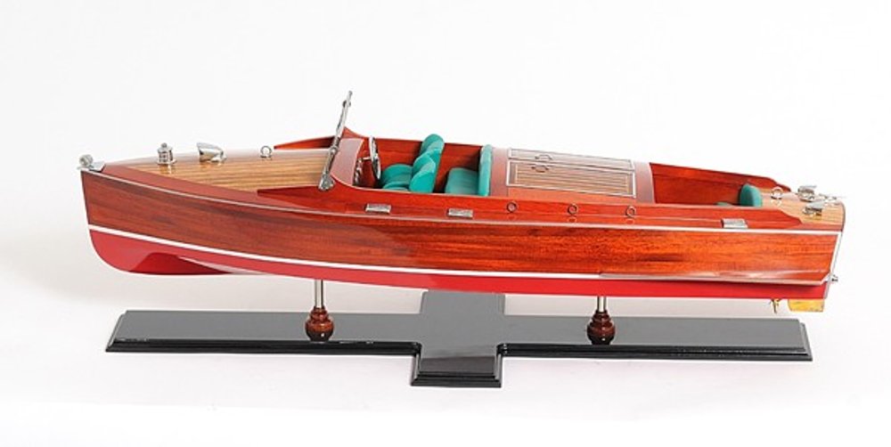 9" Brown Solid Wood Hand Painted Model Boat