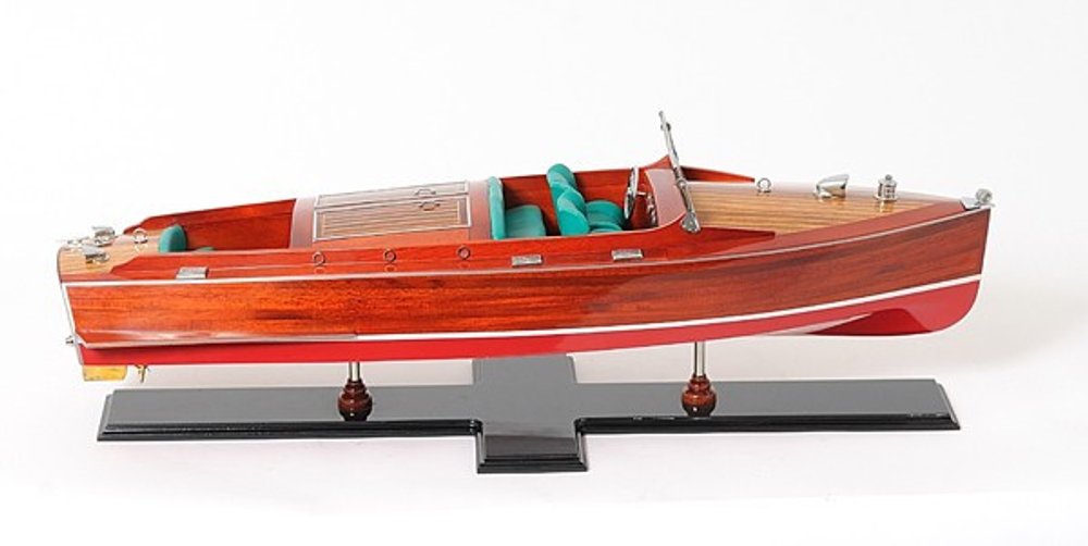 9" Brown Solid Wood Hand Painted Model Boat