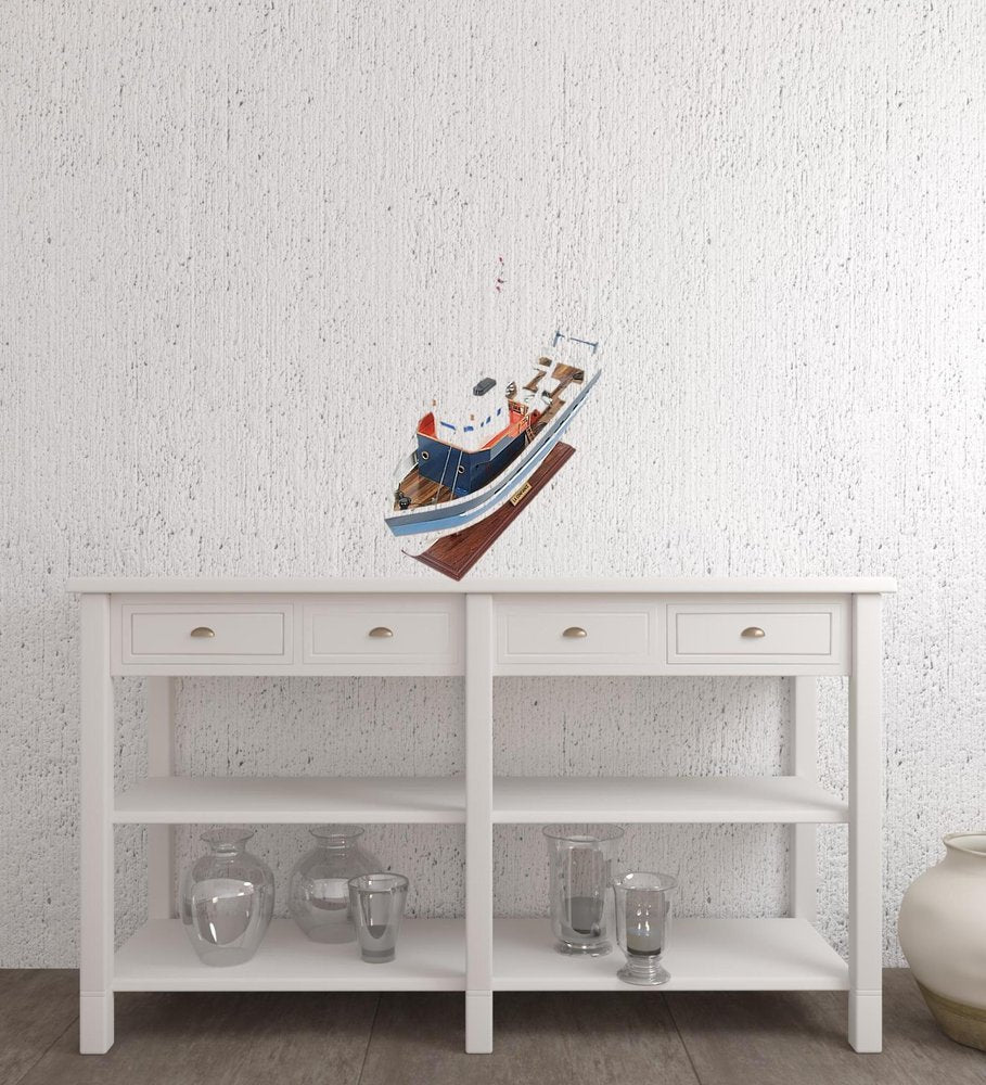 21" Blue and White 1797 La Confiance Boat Hand Painted Decorative Boat. Home product in white.