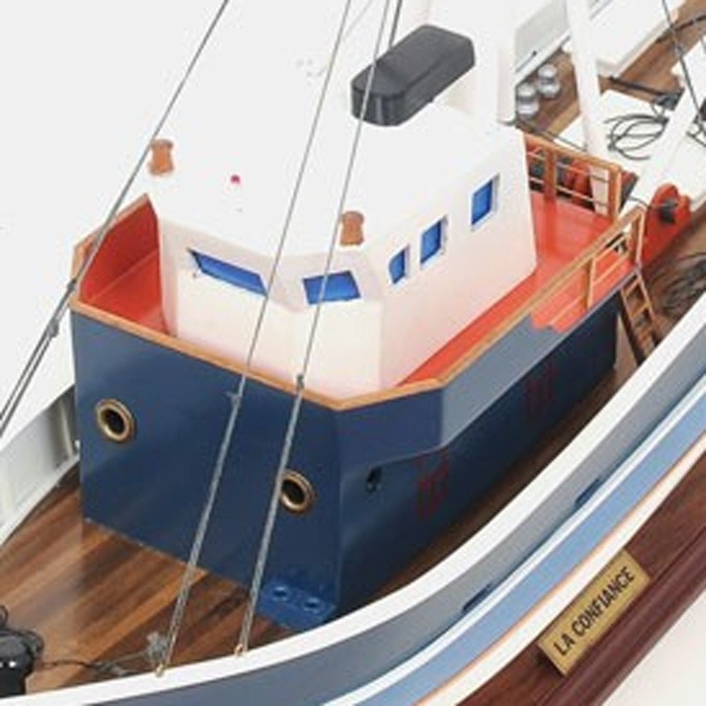21" Blue and White 1797 La Confiance Boat Hand Painted Decorative Boat. Home product in white.