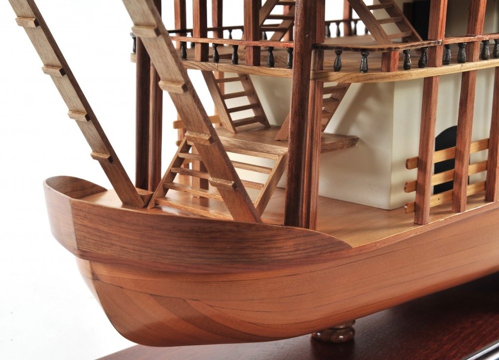 17" Wood Brown Solid Wood Hand Painted King of Mississippi Model Boat. Home product in brown wood.