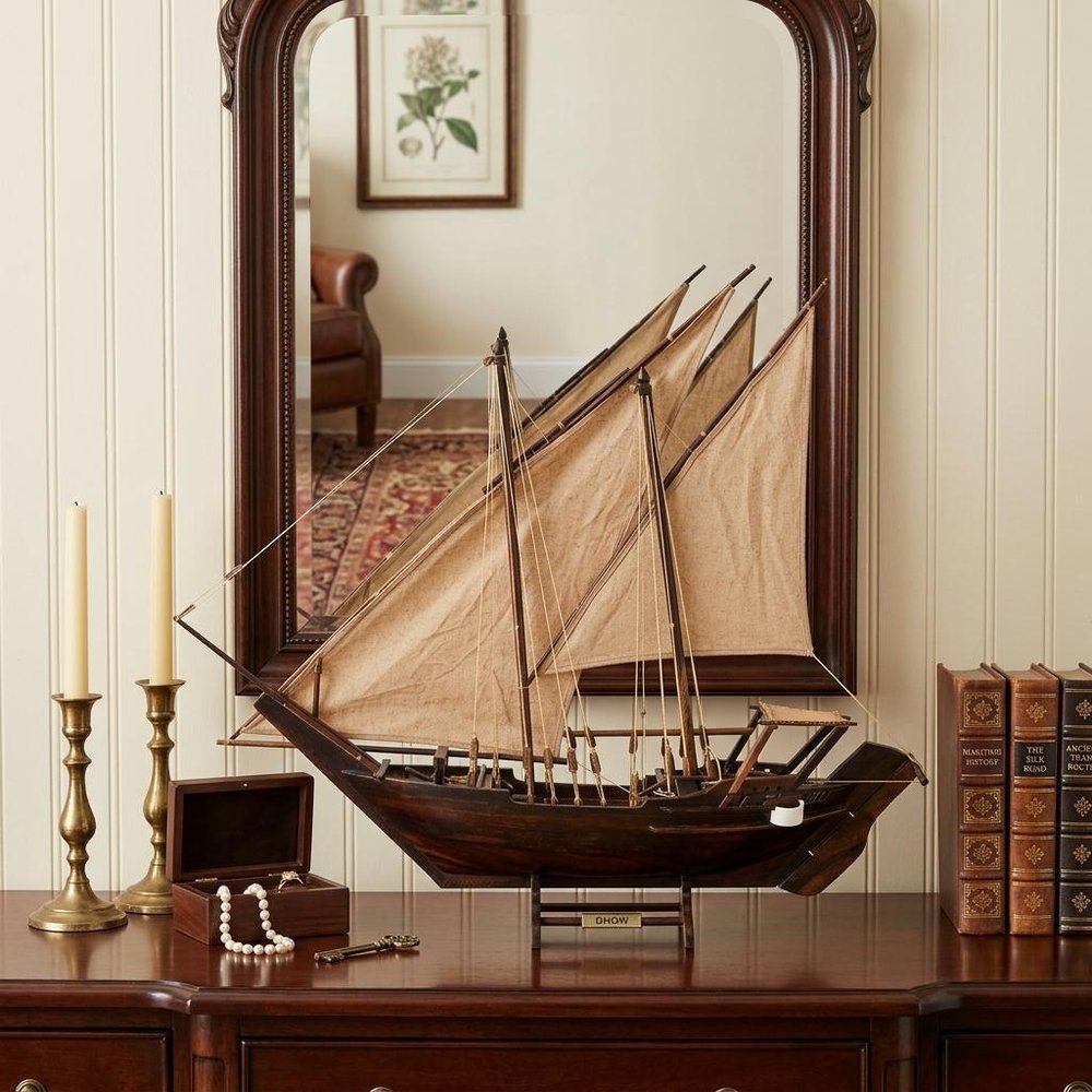 27" Wood Brown Solid Wood Hand Painted Dhow Medium Model Boat