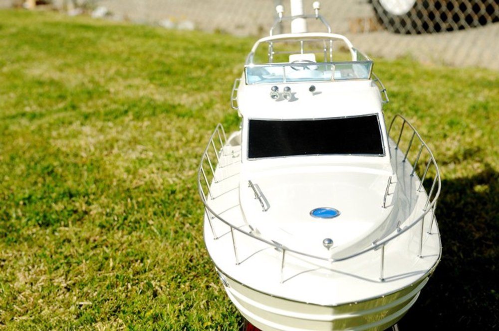 19" White Solid Wood Hand Painted Model Boat. Home product in white wood.