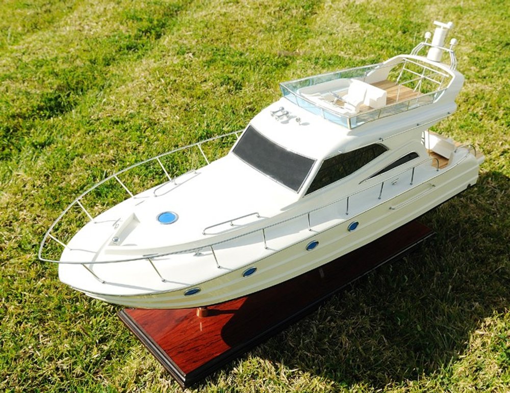 19" White Solid Wood Hand Painted Model Boat.