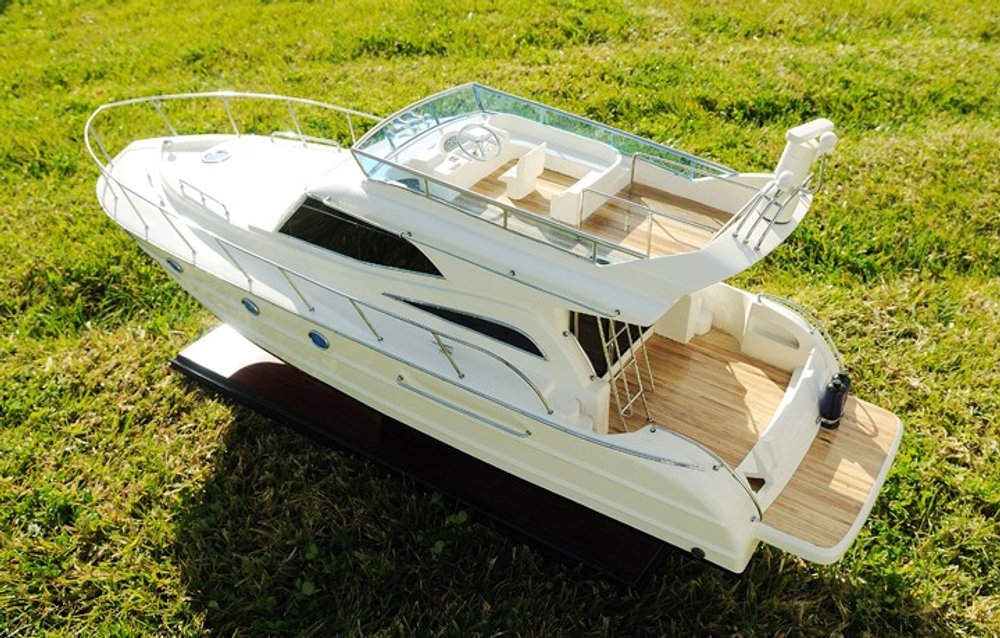 19" White Solid Wood Hand Painted Model Boat.