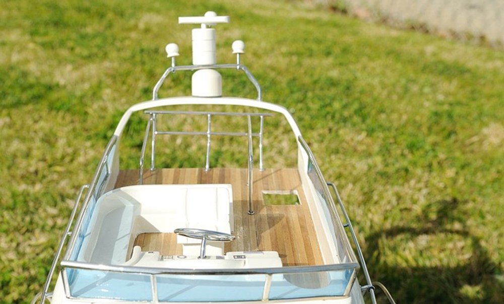19" White Solid Wood Hand Painted Model Boat.