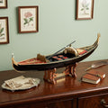 8" Black and Red Venetian Gondola Hand Painted Decorative Boat in a home interior