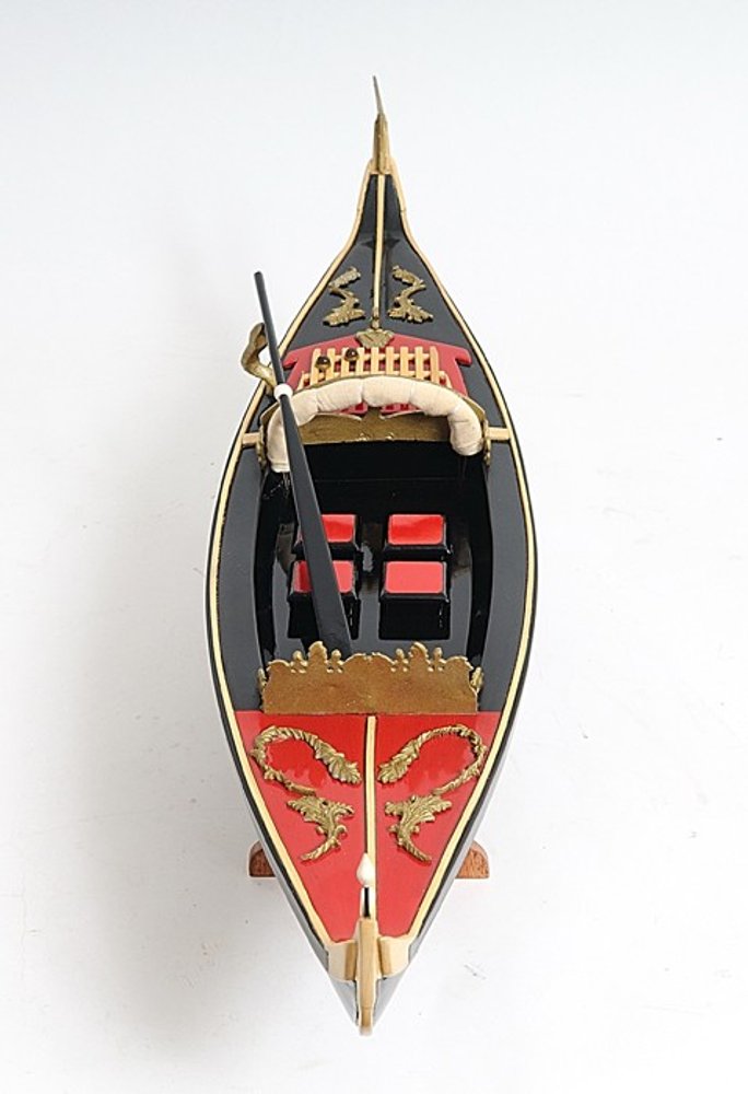 8" Black and Red Venetian Gondola Hand Painted Decorative Boat on a white background