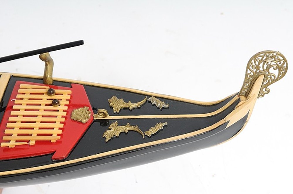 8" Black and Red Venetian Gondola Hand Painted Decorative Boat on a white background