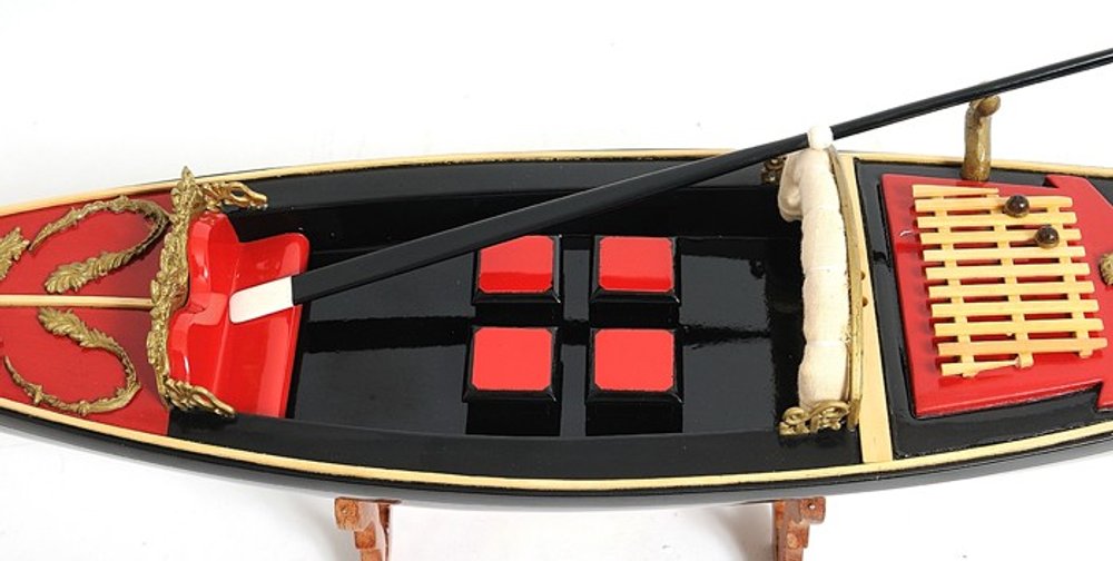 8" Black and Red Venetian Gondola Hand Painted Decorative Boat on a white background
