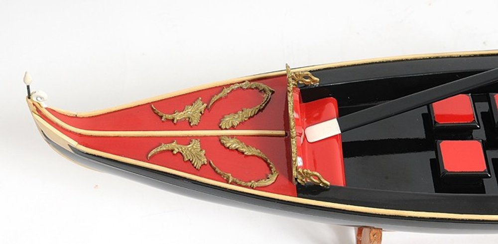 8" Black and Red Venetian Gondola Hand Painted Decorative Boat on a white background