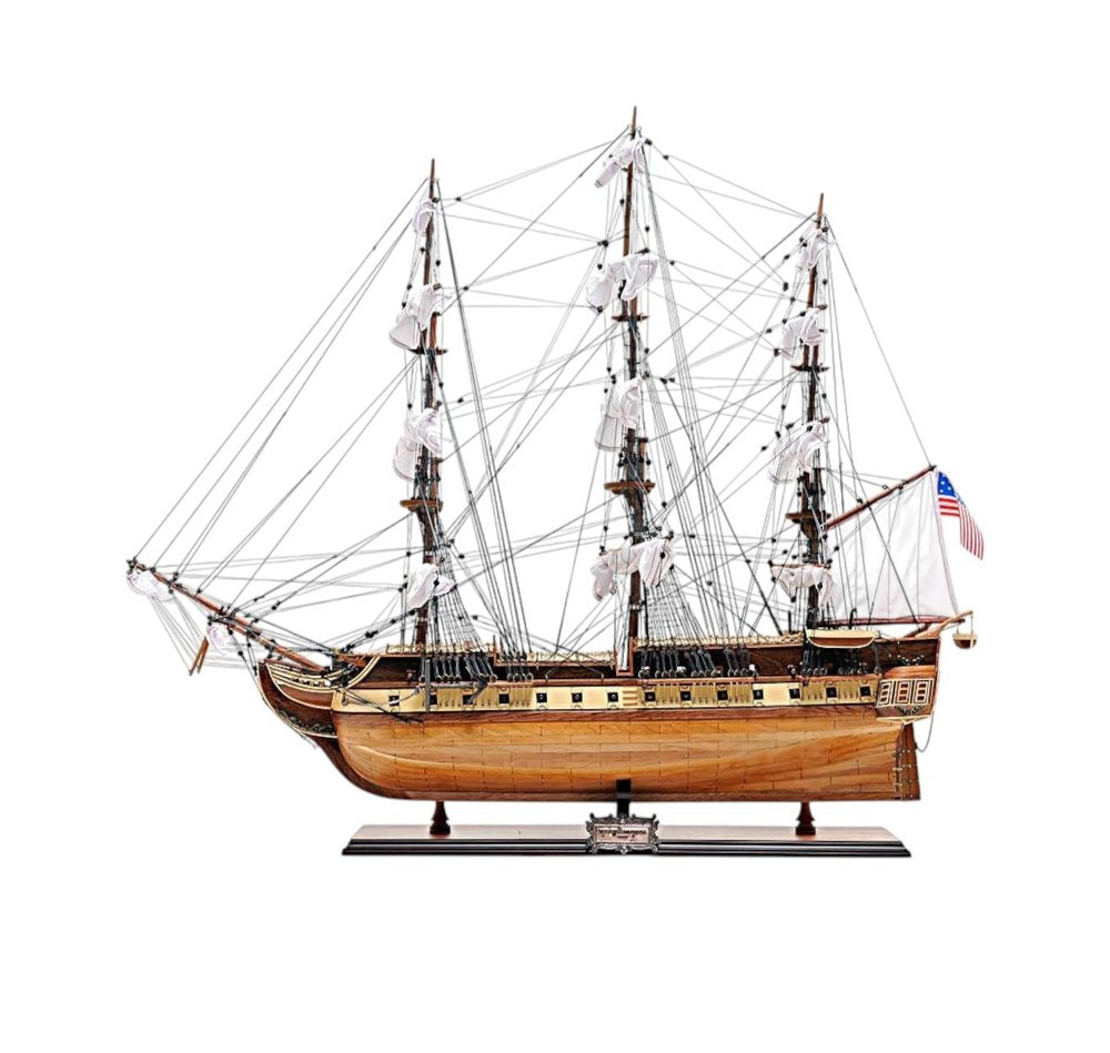 60" Brown Solid Wood Hand Painted Boat Model Boat
