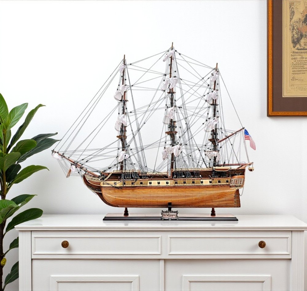 60" Brown Solid Wood Hand Painted Boat Model Boat