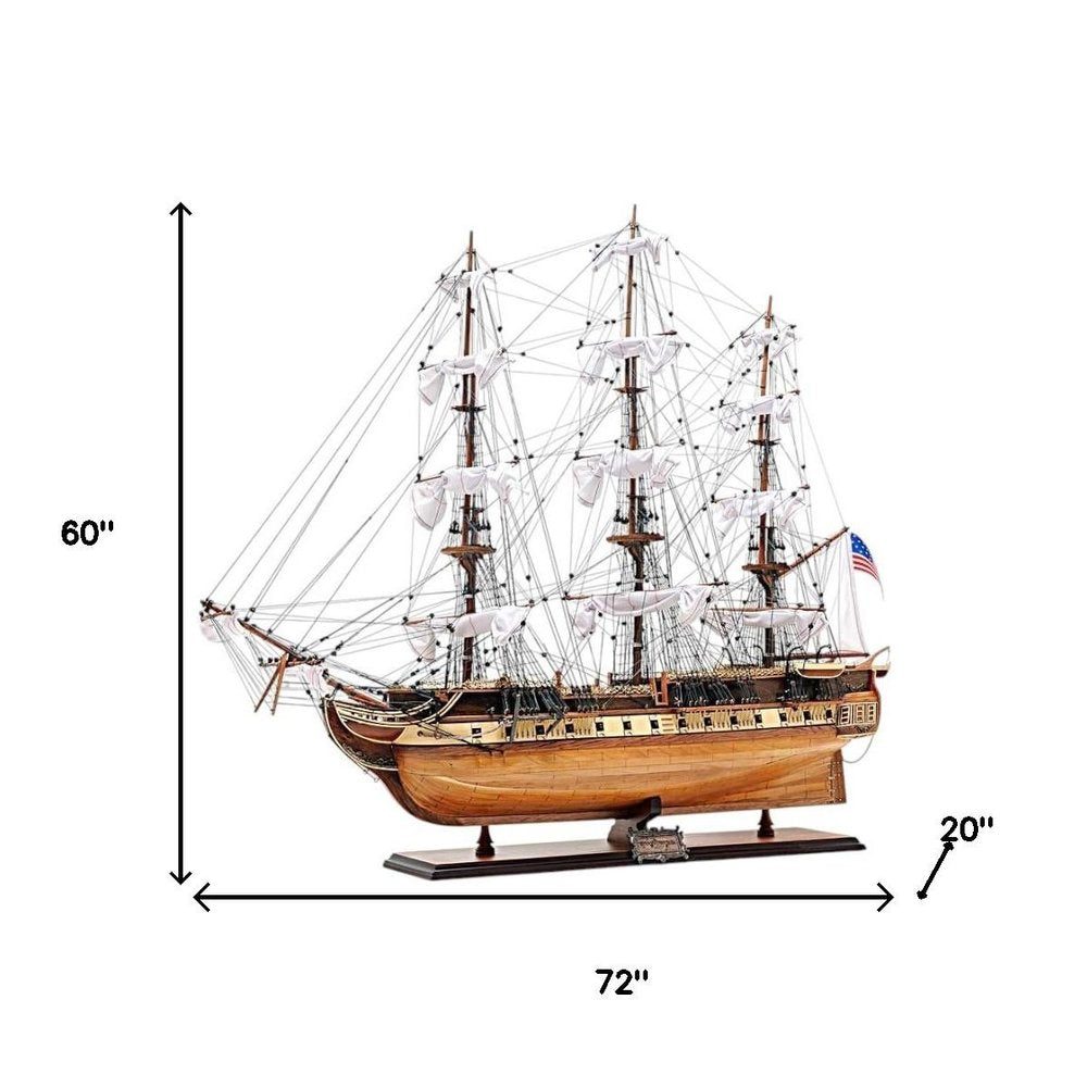 60" Brown Solid Wood Hand Painted Boat Model Boat