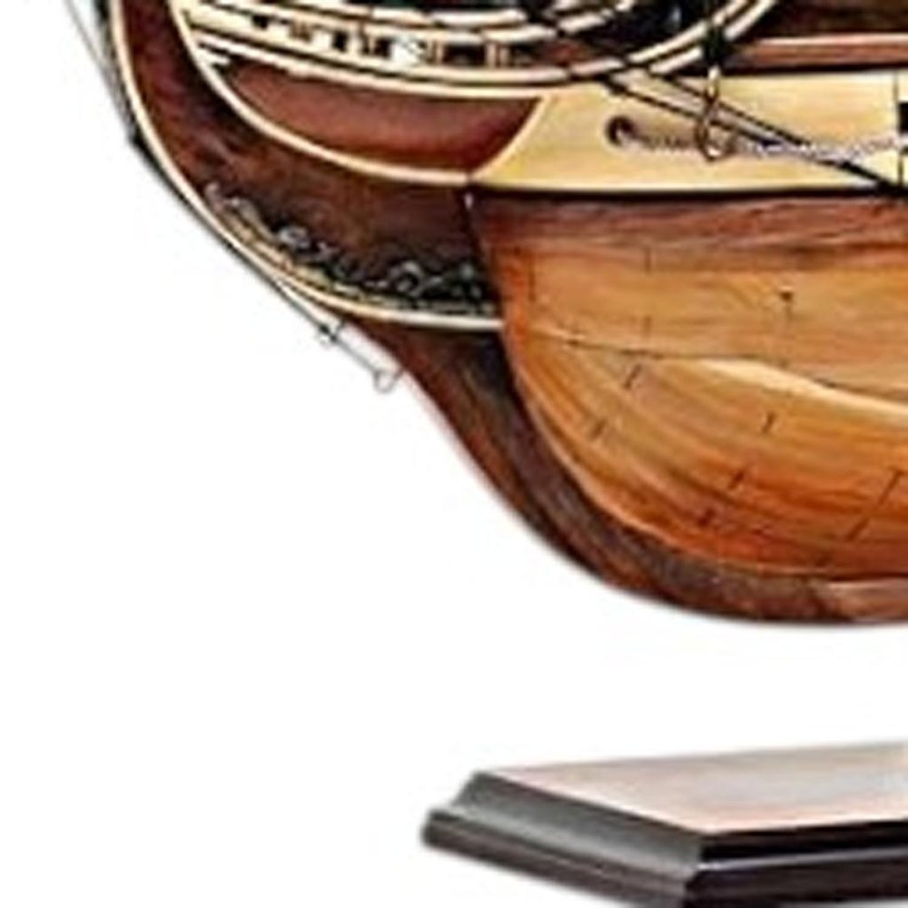 60" Brown Solid Wood Hand Painted Boat Model Boat