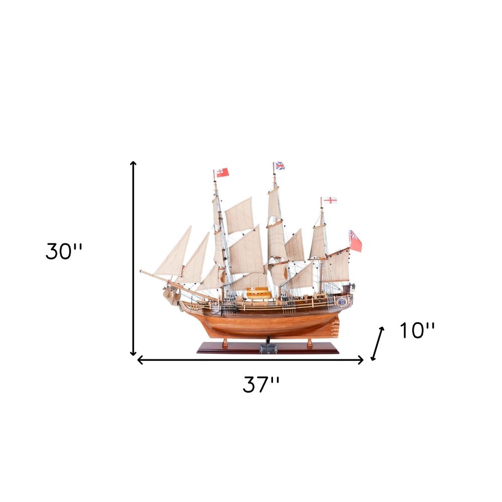 30" Wood Brown Solid Wood Hand Painted HMS Bounty 1787 Model Boat