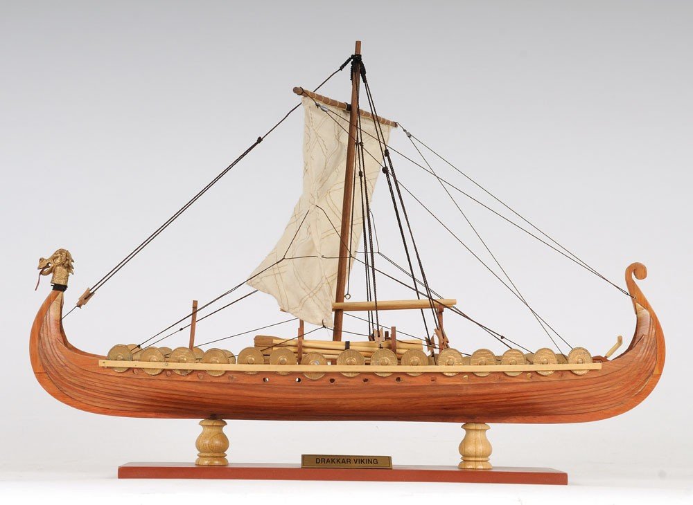 Cropped view of 13" Wood Brown Solid Wood Hand Painted Model Boat Tabletop Sculpture focusing on the brown wood surface.