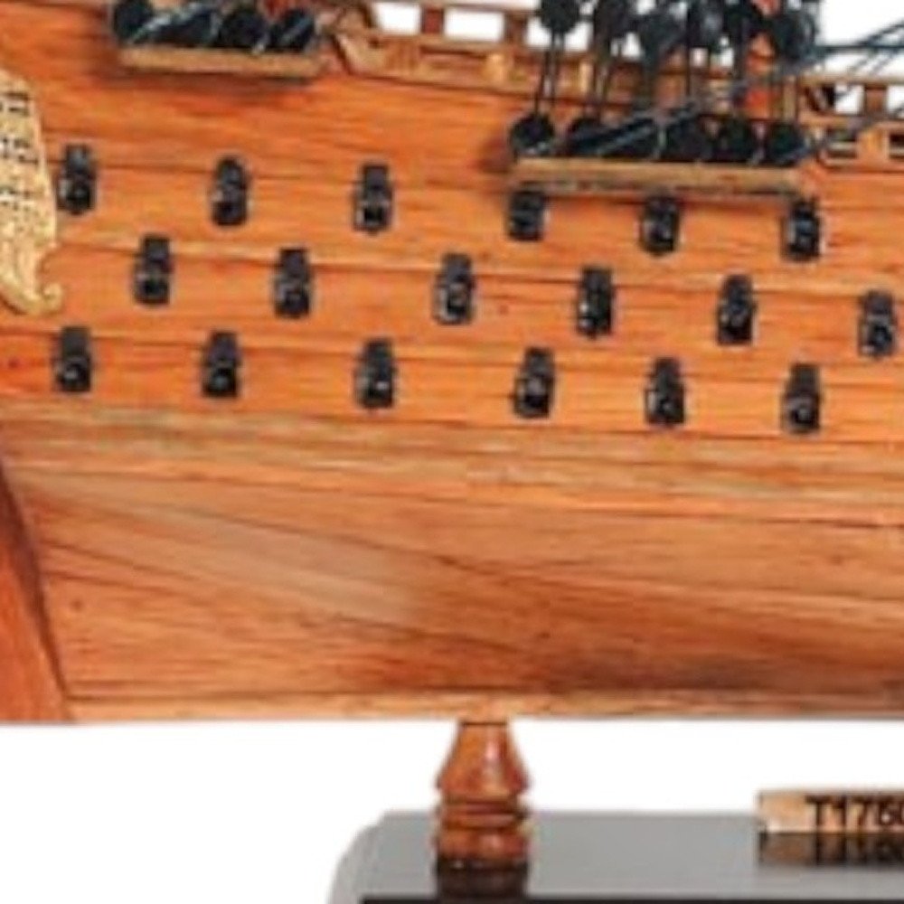 18" Wood Brown HMS Victory Hand Painted Decorative Boat. Home product in brown wood.