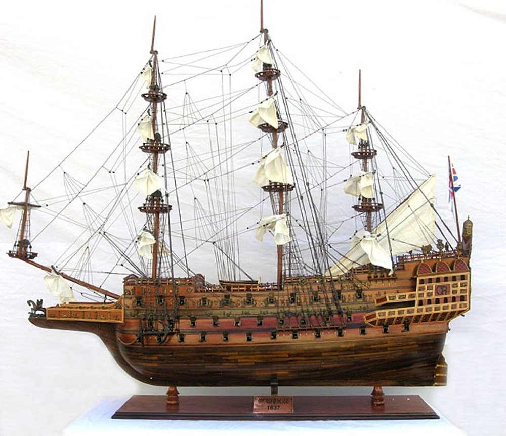79" Brown Solid Wood Hand Painted Model Boat