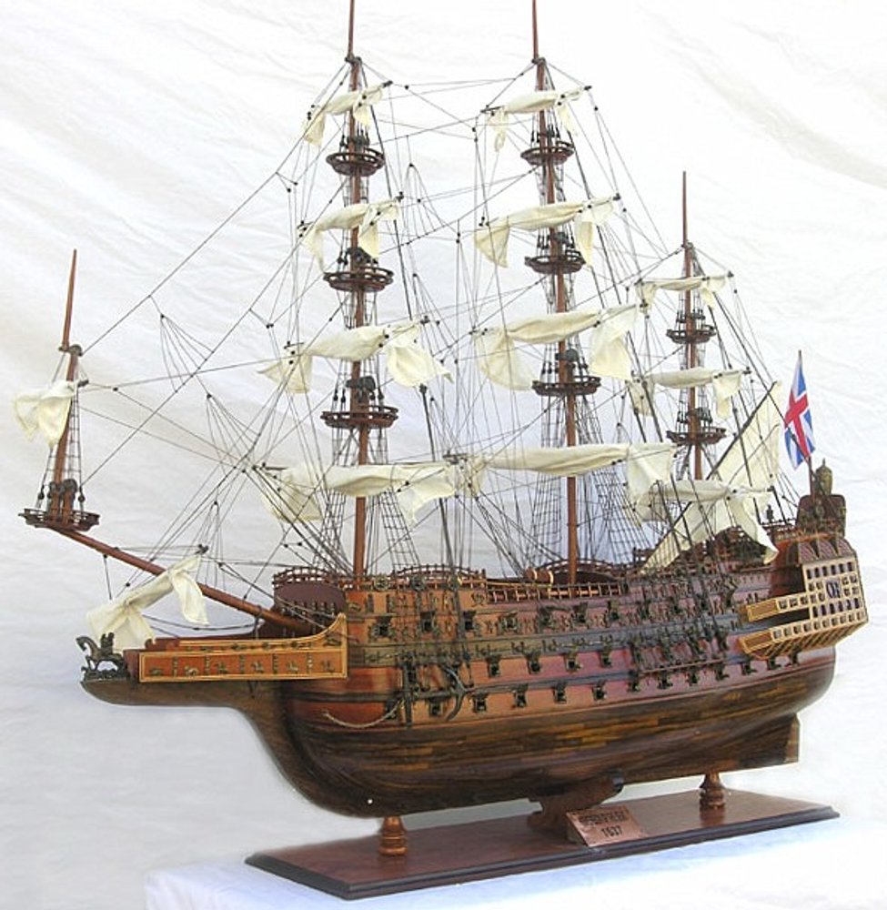 79" Brown Solid Wood Hand Painted Model Boat