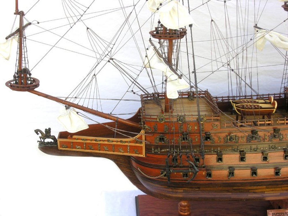 79" Brown Solid Wood Hand Painted Model Boat