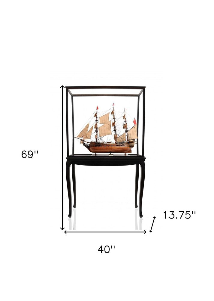 69" Brown Solid Wood Hand Painted Boat Model Boat