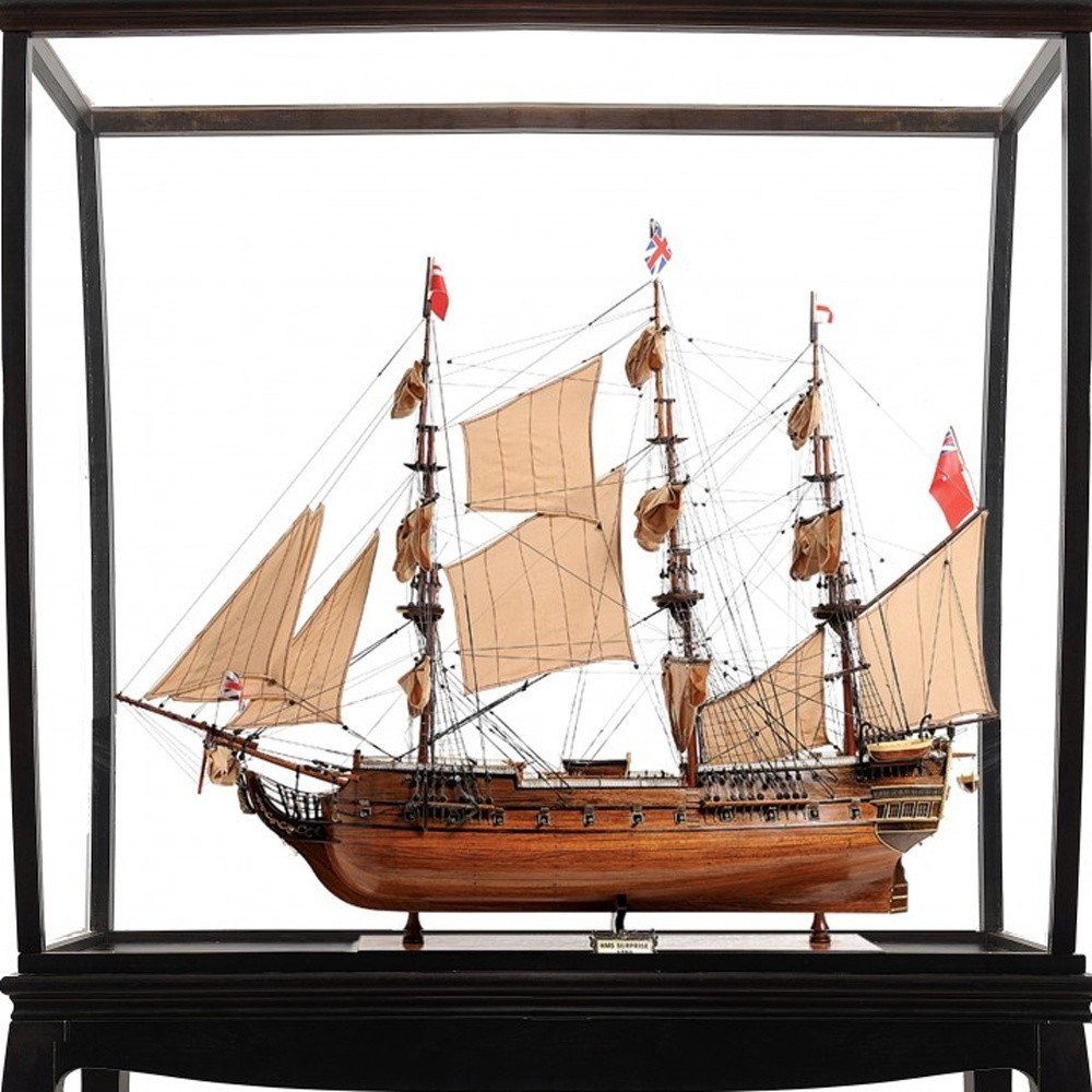 69" Brown Solid Wood Hand Painted Boat Model Boat