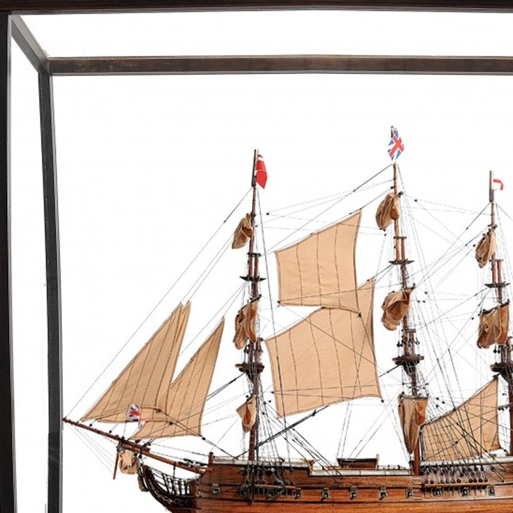 69" Brown Solid Wood Hand Painted Boat Model Boat