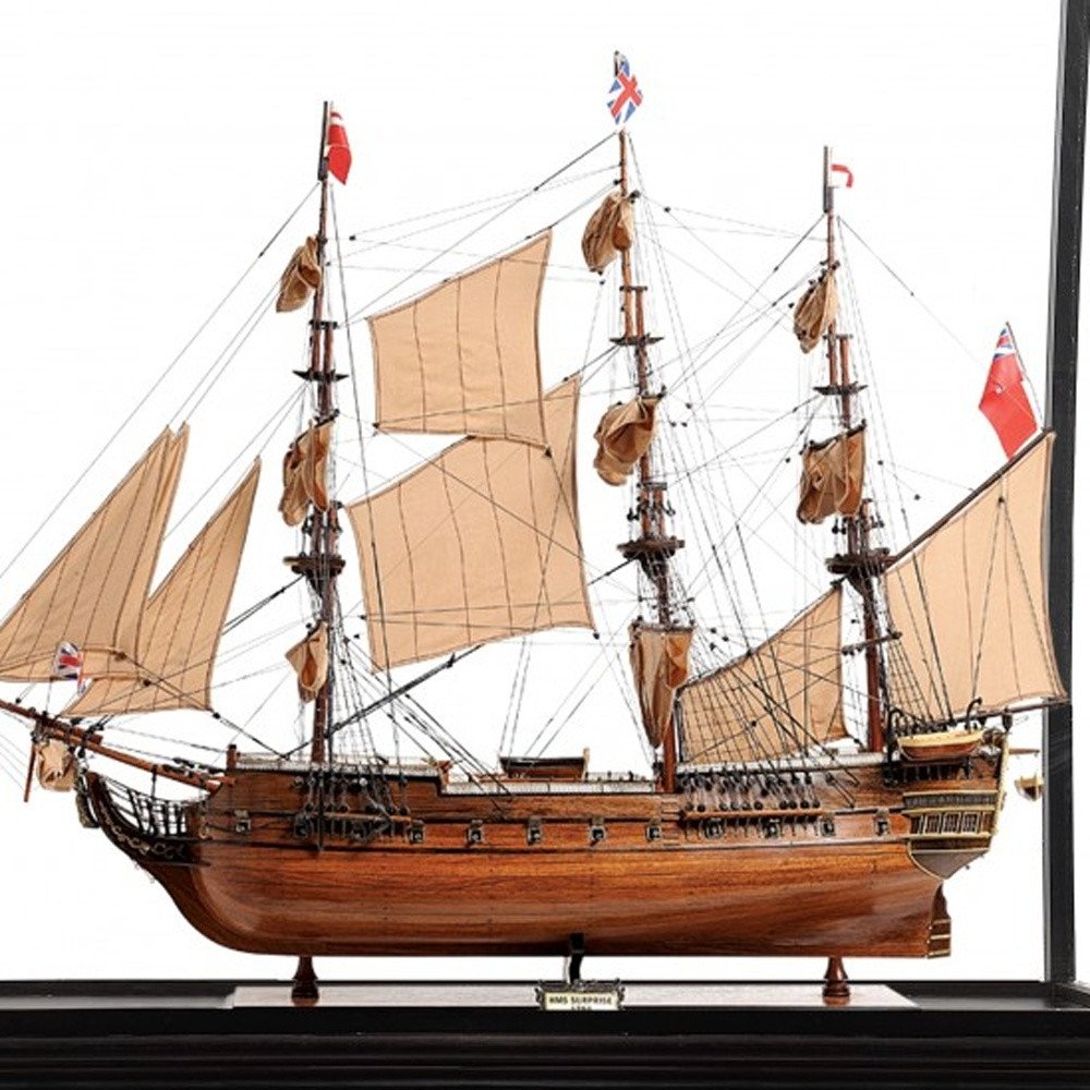 69" Brown Solid Wood Hand Painted Boat Model Boat