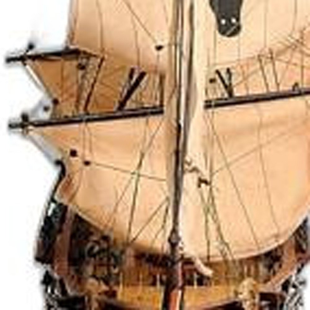 32" Brown Solid Wood Hand Painted Boat Model Boat