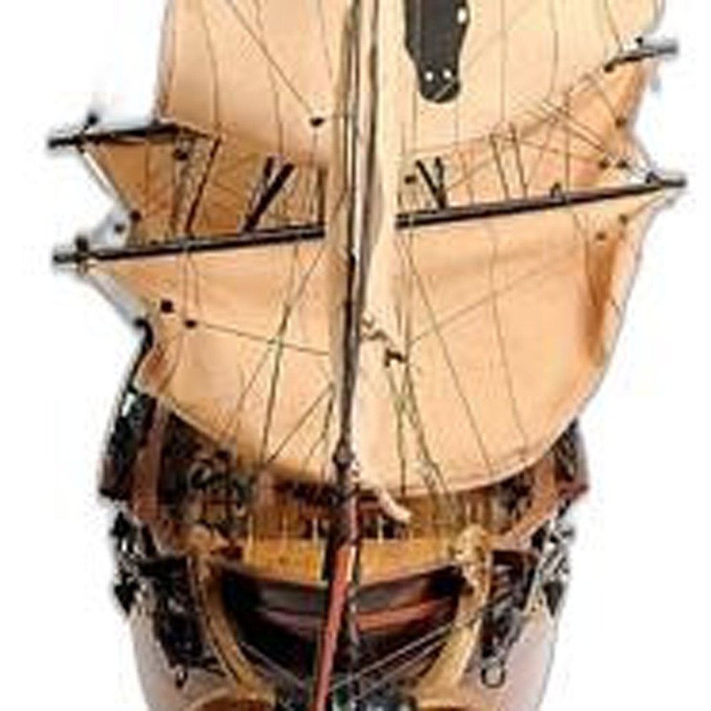 32" Brown Solid Wood Hand Painted Boat Model Boat