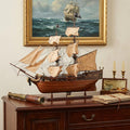32" Brown Solid Wood Hand Painted Boat Model Boat