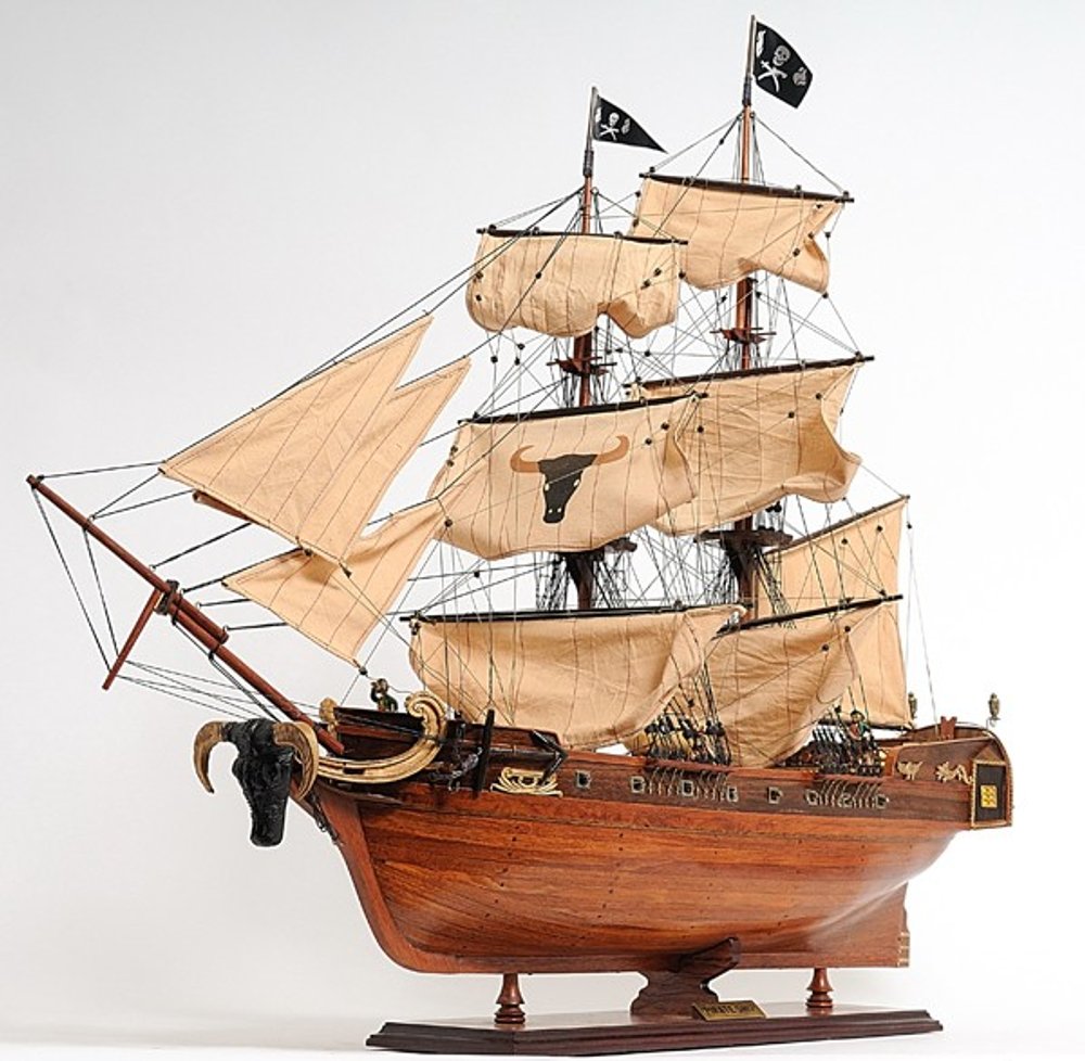 32" Brown Solid Wood Hand Painted Boat Model Boat