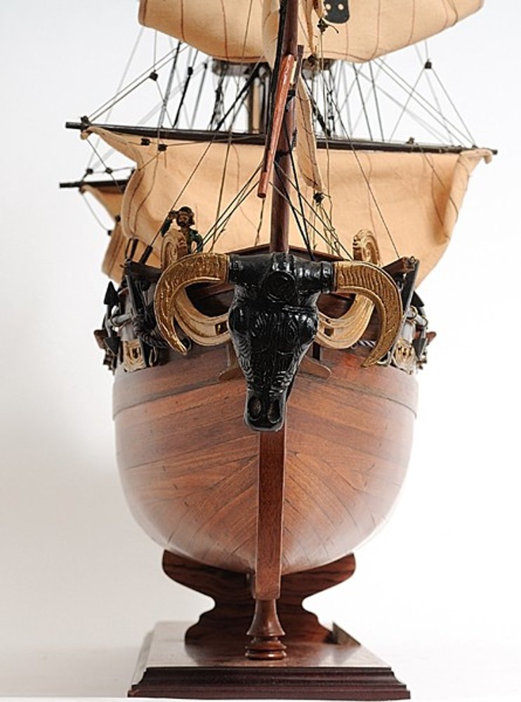 32" Brown Solid Wood Hand Painted Boat Model Boat