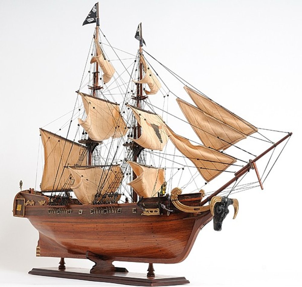 32" Brown Solid Wood Hand Painted Boat Model Boat