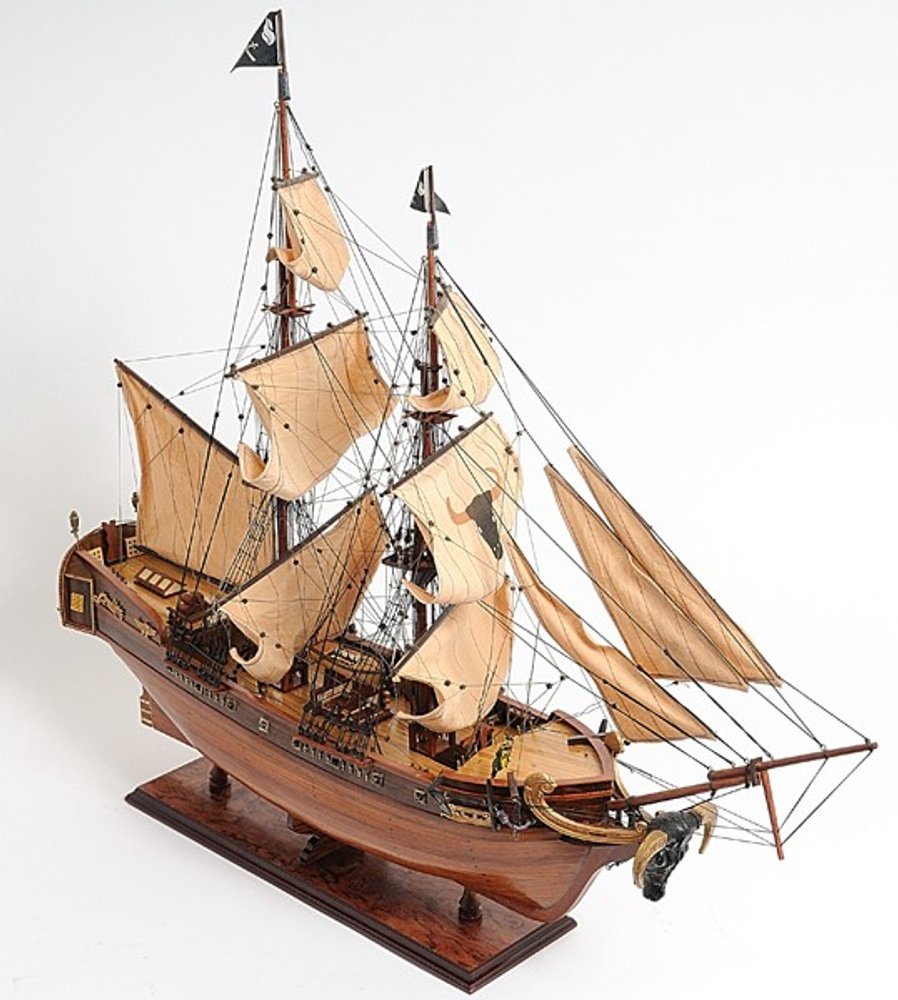 32" Brown Solid Wood Hand Painted Boat Model Boat