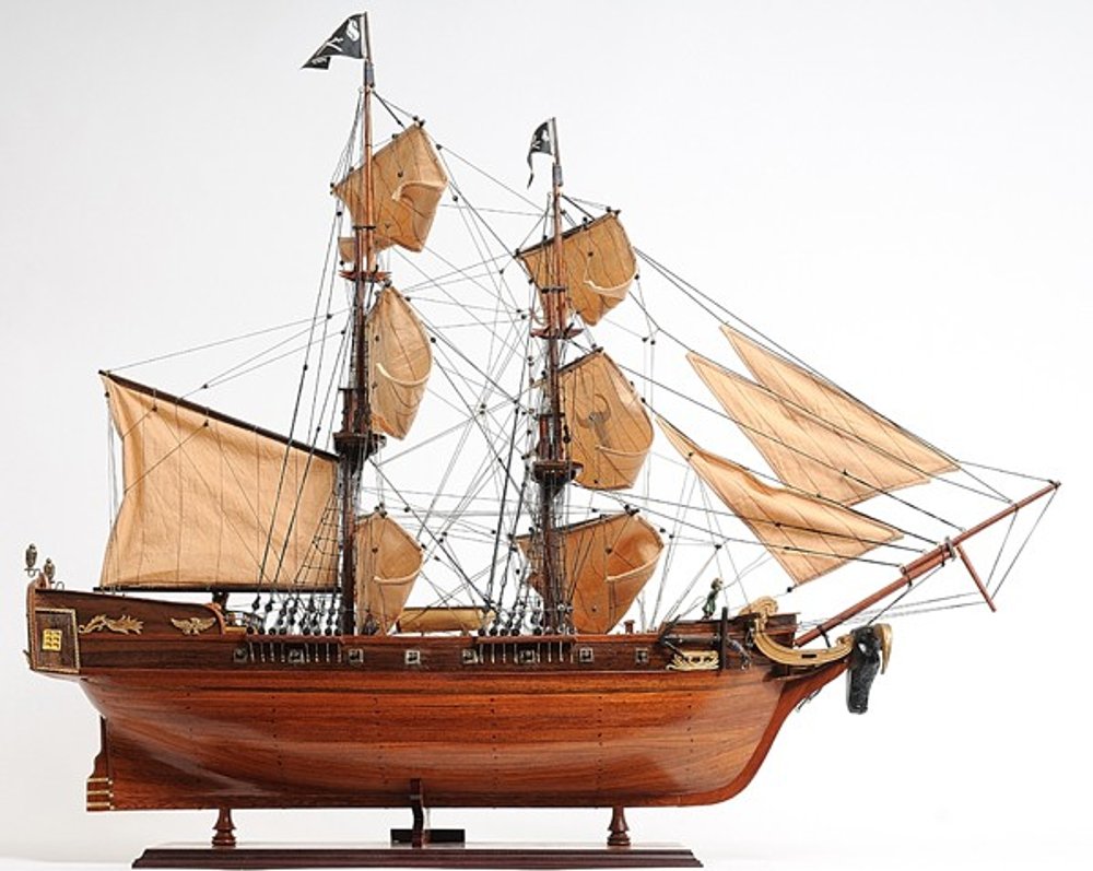 32" Brown Solid Wood Hand Painted Boat Model Boat