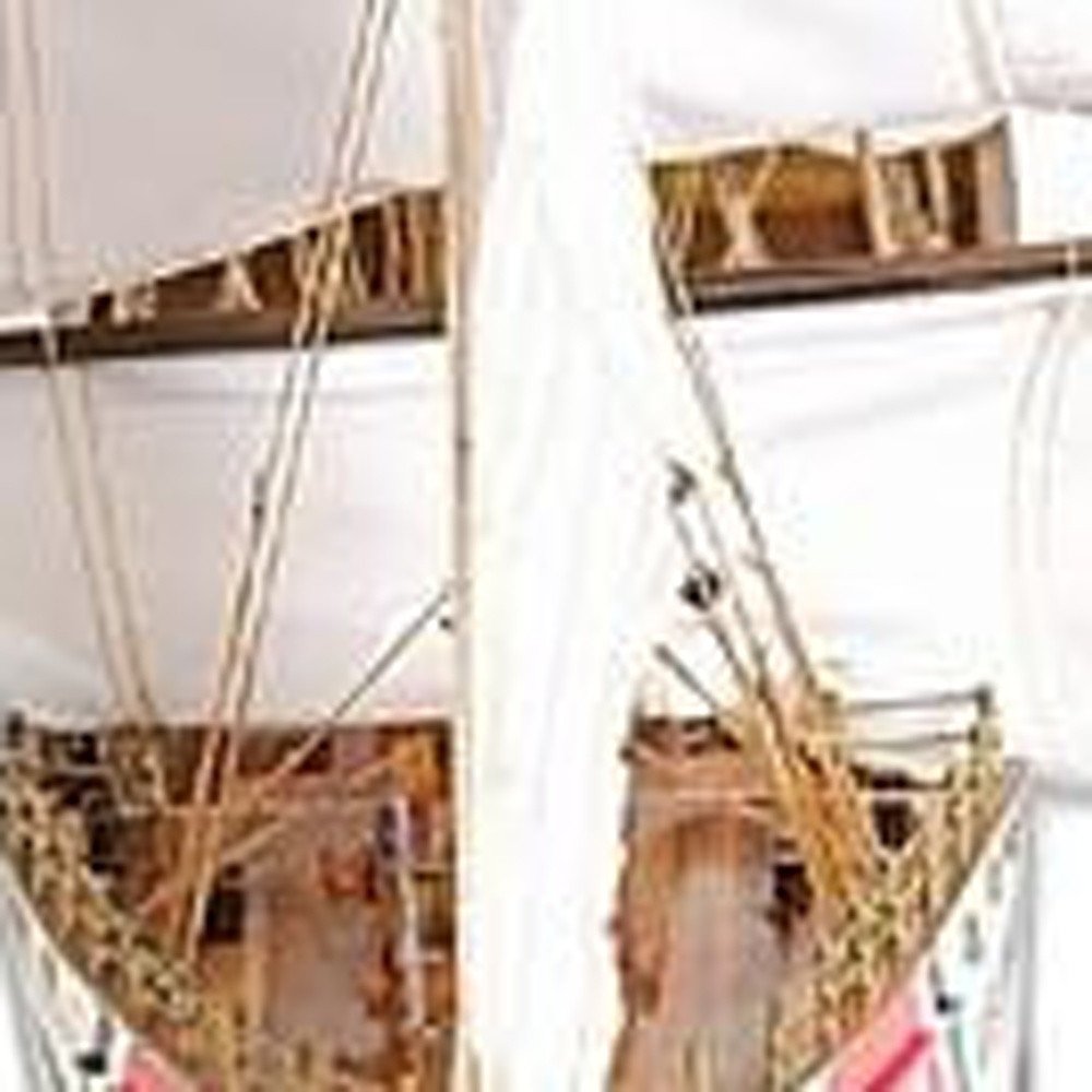 28" Maroon And White Solid Wood Hand Painted Boat Model Boat