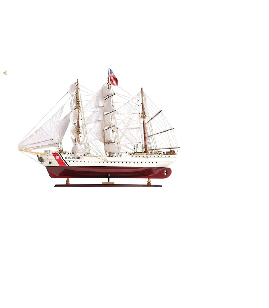 28" Maroon And White Solid Wood Hand Painted Boat Model Boat