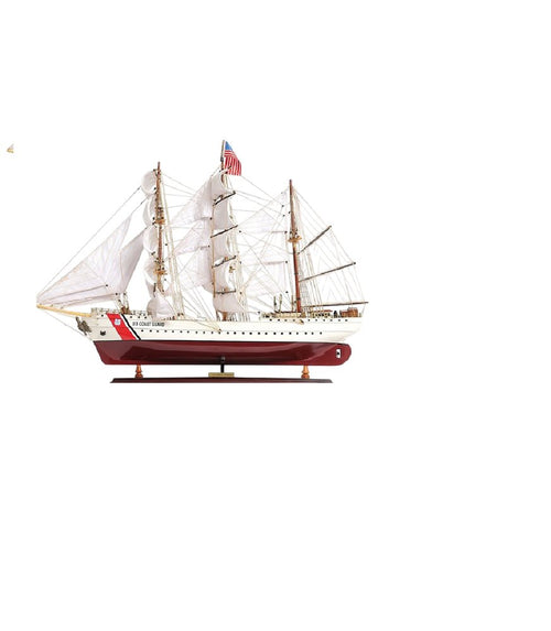 28" Maroon And White Solid Wood Hand Painted Boat Model Boat