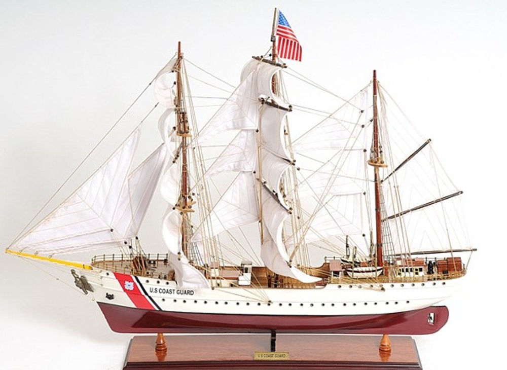 28" Maroon And White Solid Wood Hand Painted Boat Model Boat