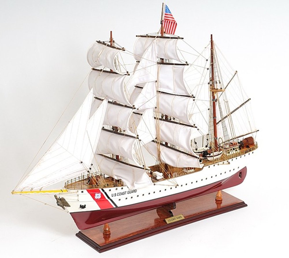 28" Maroon And White Solid Wood Hand Painted Boat Model Boat